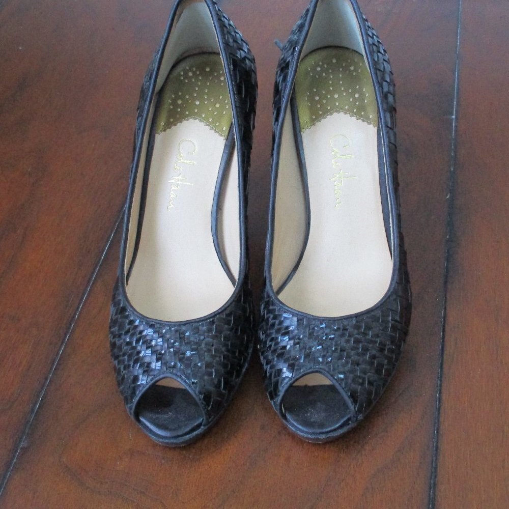 Cole Haan NikeAir Black Woven Peep Toe Heels Size 5.5 B Black